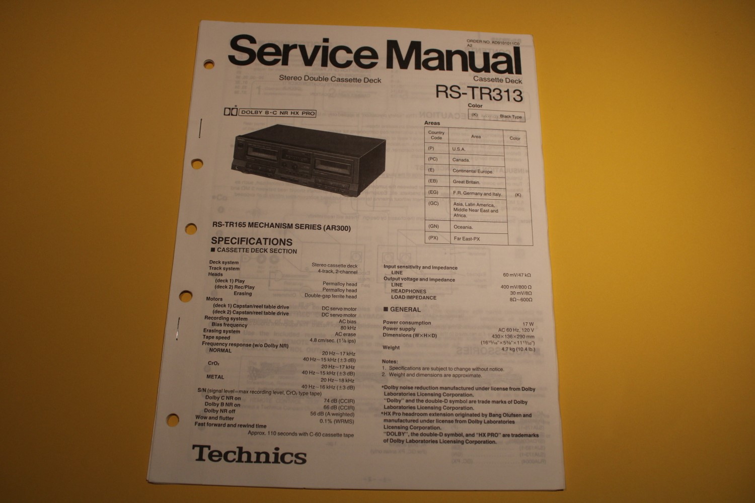 Technics RS-TR313 cassettedeck Service Manual  			